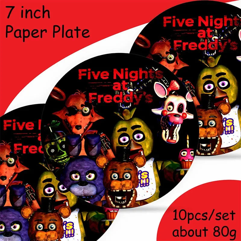 FNAF Freddy Theme Funny Party Supplies Tableware Paper Cup Plate Flag Baby Shower Balloons APRIL FOOL'S DAY Party Decoration