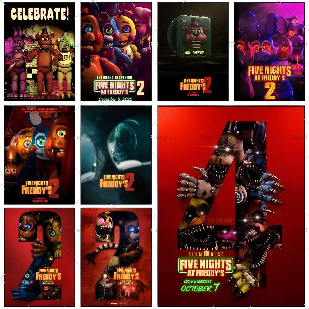 Anime Fnaf Five-nights-At-Freddys 2 Poster Self-adhesive Waterproof Sticker For Bar Room Decor High Quality Print Gift