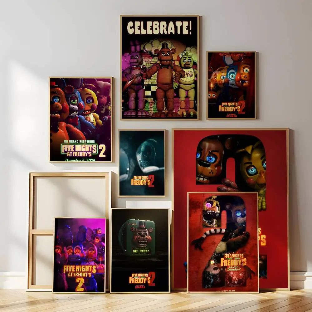 Anime Fnaf Five-nights-At-Freddys 2 Poster Self-adhesive Waterproof Sticker For Bar Room Decor High Quality Print Gift