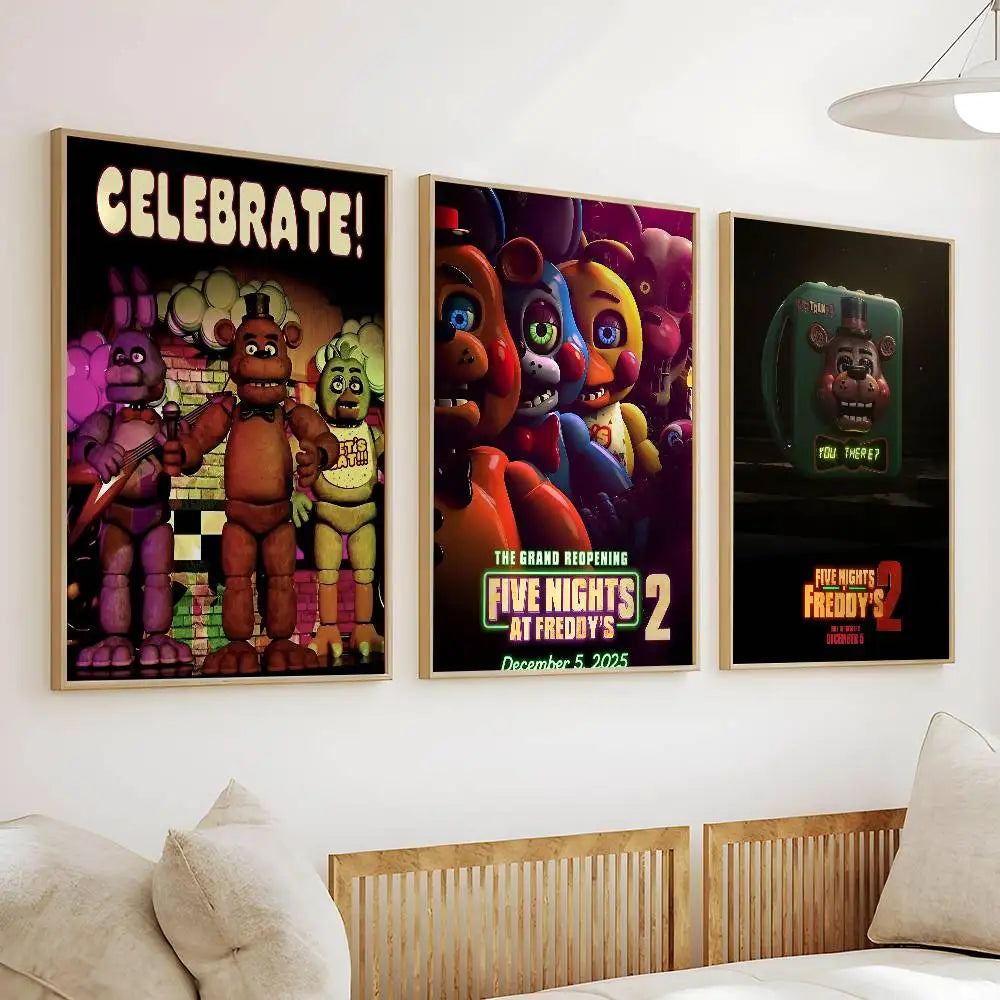 Anime Fnaf Five-nights-At-Freddys 2 Poster Self-adhesive Waterproof Sticker For Bar Room Decor High Quality Print Gift