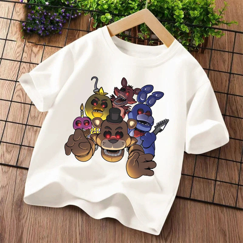 New Five Nights At Freddys Kids T-shirts FNAF Cartoon Graphic T-shirt Children Casual Sports Tops Short Sleeves Kids Clothing