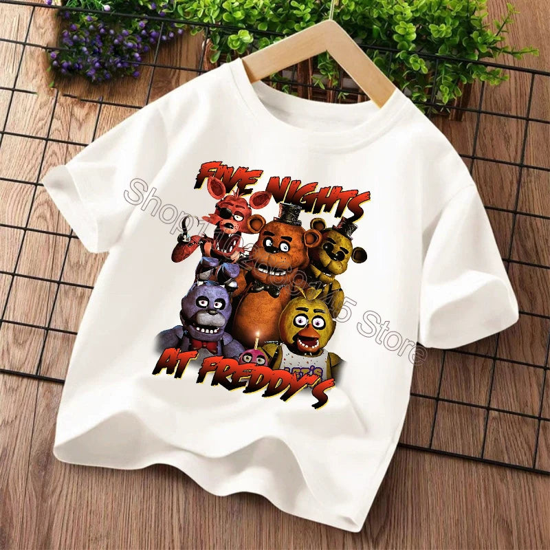 New Five Nights At Freddys Kids T-shirts FNAF Cartoon Graphic T-shirt Children Casual Sports Tops Short Sleeves Kids Clothing