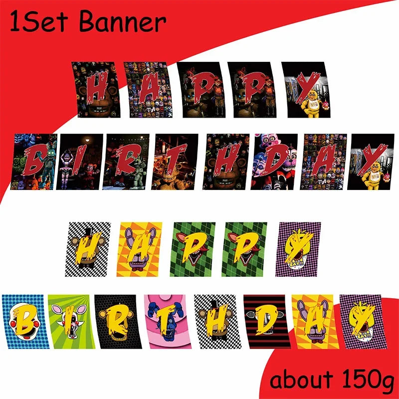 FNAF Freddy Theme Funny Party Supplies Tableware Paper Cup Plate Flag Baby Shower Balloons APRIL FOOL'S DAY Party Decoration