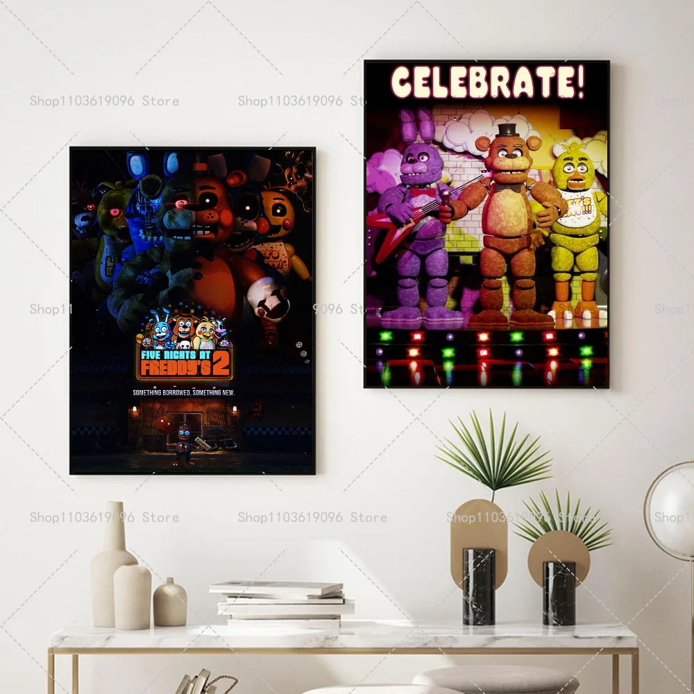 Popula Game Movie FNAF Five-nights-At-Freddys Poster Self-adhesive Art Waterproof Paper Sticker Coffee House Bar Room Wall Decor