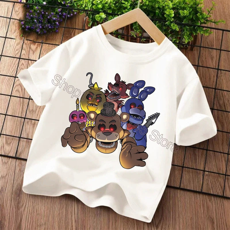 New Five Nights At Freddys Kids T-shirts FNAF Cartoon Graphic T-shirt Children Casual Sports Tops Short Sleeves Kids Clothing