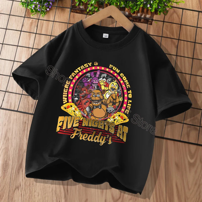 New Five Nights At Freddys Kids T-shirts FNAF Cartoon Graphic T-shirt Children Casual Sports Tops Short Sleeves Kids Clothing