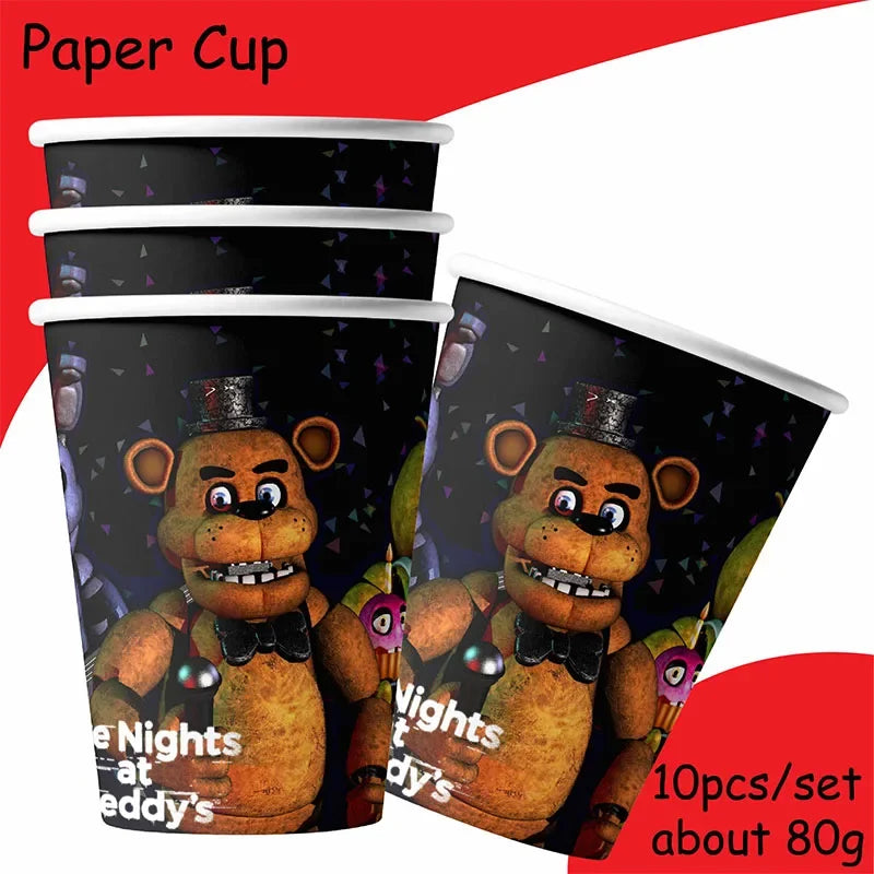 FNAF Freddy Theme Funny Party Supplies Tableware Paper Cup Plate Flag Baby Shower Balloons APRIL FOOL'S DAY Party Decoration