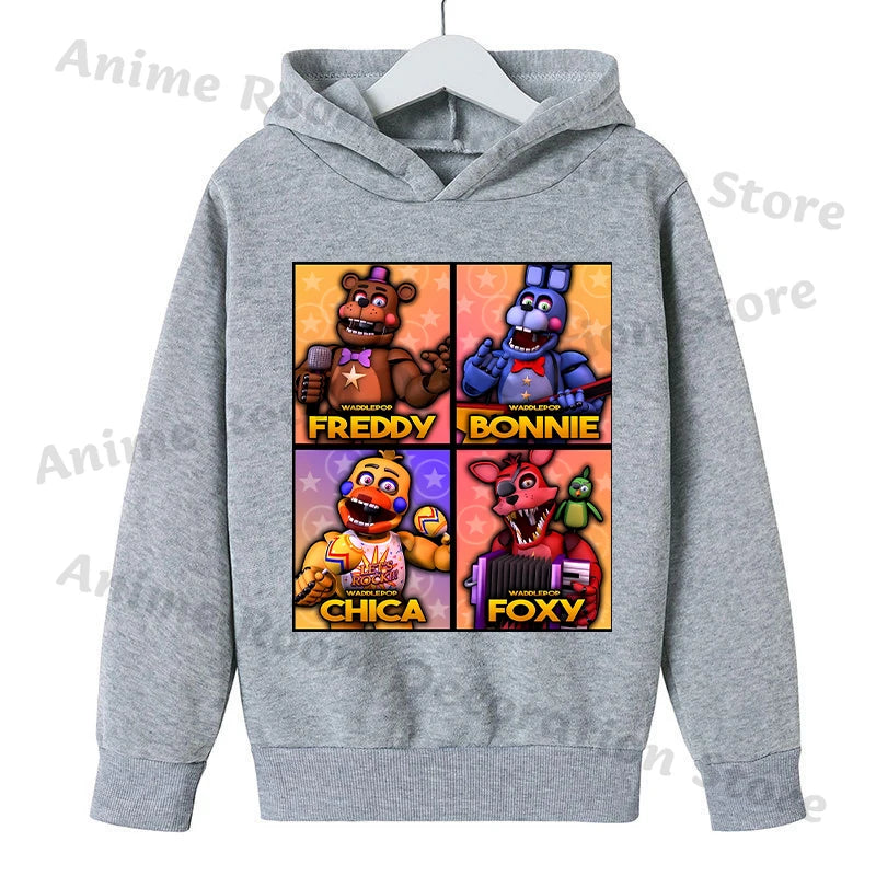 Five Nights At Freddy Hoodie for Children FNAF Anime Cartoon Cute Hooded Sweatshirt Boys Girls Autumn Fashion Sports Hoodies