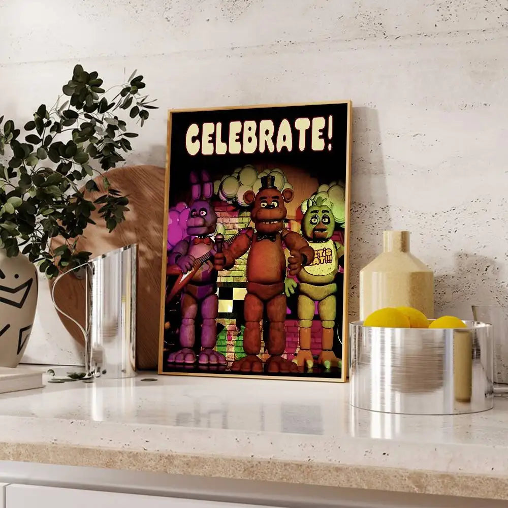 Anime Fnaf Five-nights-At-Freddys 2 Poster Self-adhesive Waterproof Sticker For Bar Room Decor High Quality Print Gift