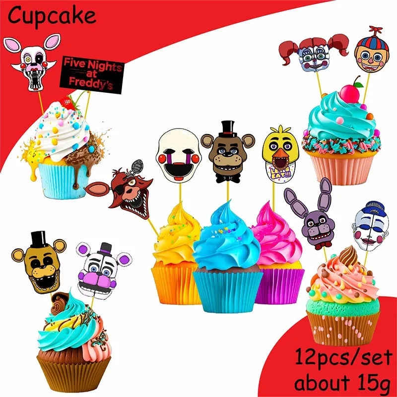 FNAF Freddy Theme Funny Party Supplies Tableware Paper Cup Plate Flag Baby Shower Balloons APRIL FOOL'S DAY Party Decoration