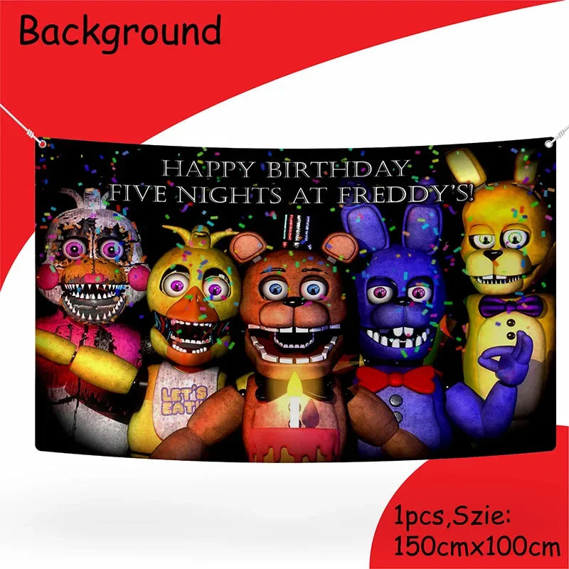 FNAF Freddy Theme Funny Party Supplies Tableware Paper Cup Plate Flag Baby Shower Balloons APRIL FOOL'S DAY Party Decoration