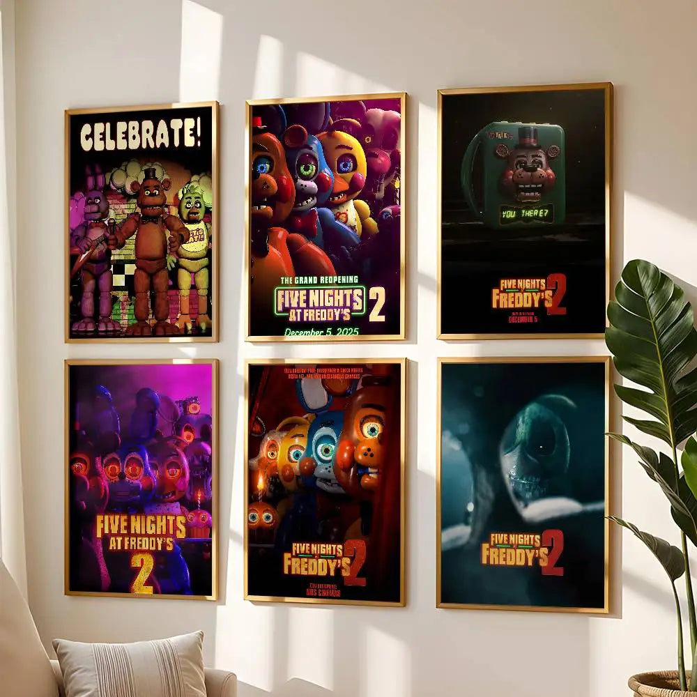 Anime Fnaf Five-nights-At-Freddys 2 Poster Self-adhesive Waterproof Sticker For Bar Room Decor High Quality Print Gift