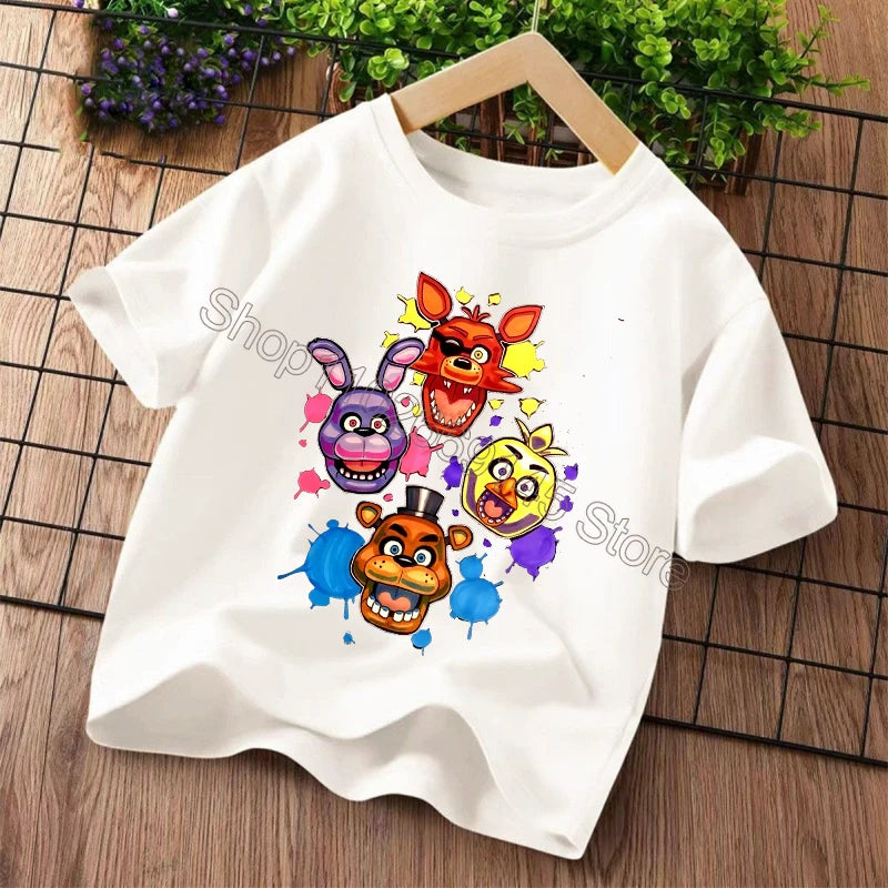 New Five Nights At Freddys Kids T-shirts FNAF Cartoon Graphic T-shirt Children Casual Sports Tops Short Sleeves Kids Clothing