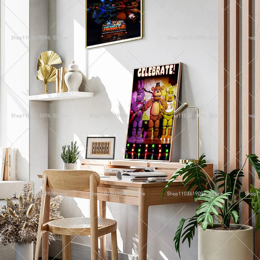 Popula Game Movie FNAF Five-nights-At-Freddys Poster Self-adhesive Art Waterproof Paper Sticker Coffee House Bar Room Wall Decor