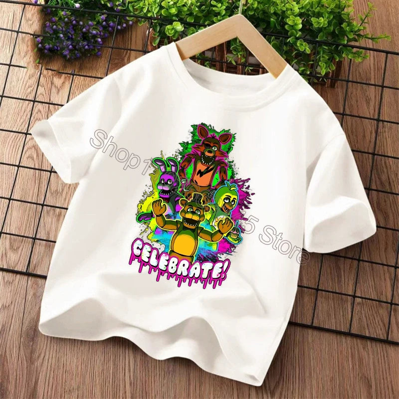 New Five Nights At Freddys Kids T-shirts FNAF Cartoon Graphic T-shirt Children Casual Sports Tops Short Sleeves Kids Clothing