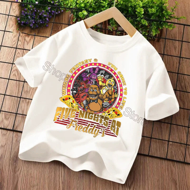 New Five Nights At Freddys Kids T-shirts FNAF Cartoon Graphic T-shirt Children Casual Sports Tops Short Sleeves Kids Clothing