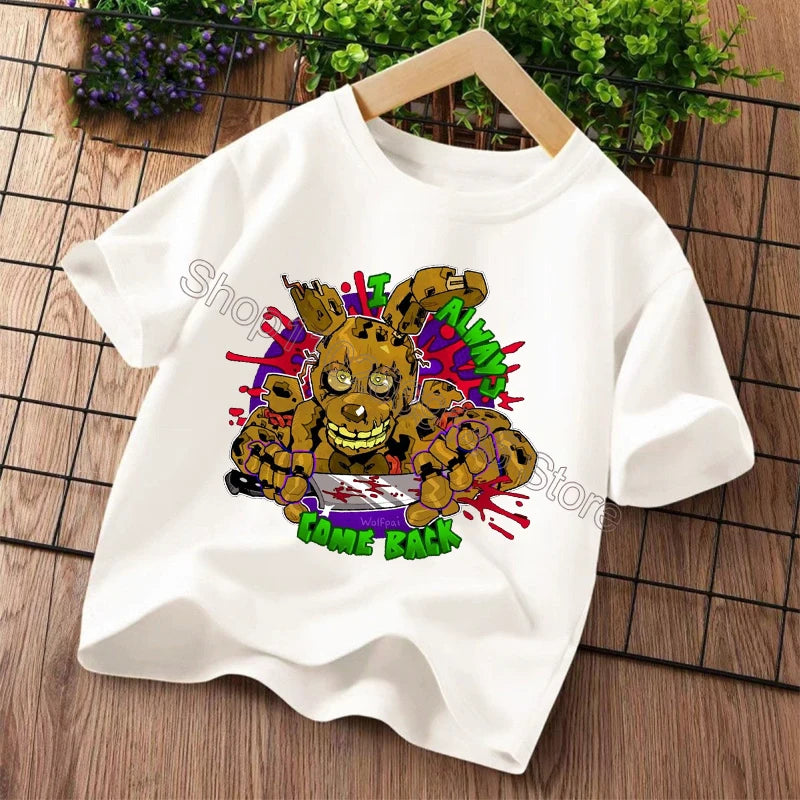 New Five Nights At Freddys Kids T-shirts FNAF Cartoon Graphic T-shirt Children Casual Sports Tops Short Sleeves Kids Clothing